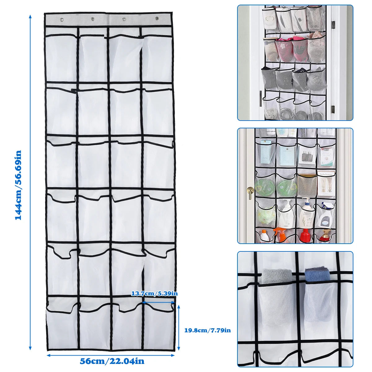 24 Pockets Shoe Hanger Door Hanging Clear Shoe Organizer Mesh Shoe Storage Bags Space Saving Shoe Rack Closet Display Holder