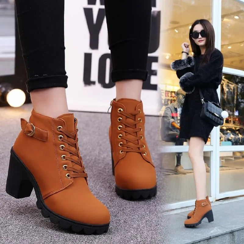 2022 New Spring Winter Women Pumps Boots High Quality Lace-up European Ladies Shoes PU High Heels Boots Fast Delivery