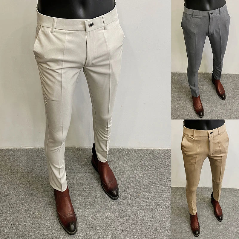 Men Suit Pants Dress Pantalone Hombre Stretch Slim Formal Trousers Calça Masculina Solid Color Casual Pants Fashion Men Clothing