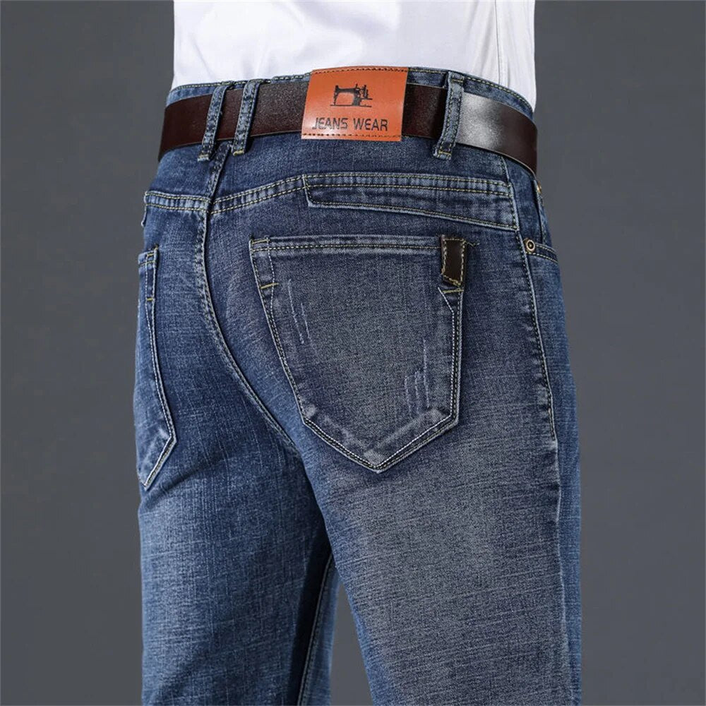 Classic Style Men Brand Jeans Business Casual Stretch Slim Denim Pants Blue Black Trousers Male cargo pants men jeans pants