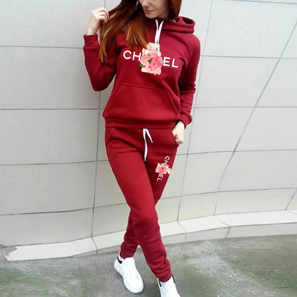 New Autumn Winter Cotton Tracksuit Women 2 Pieces Sets Outdoor Sport Hoodies Suit Sweatshirt+Pants Y2k Hooded Sportswear Clothes