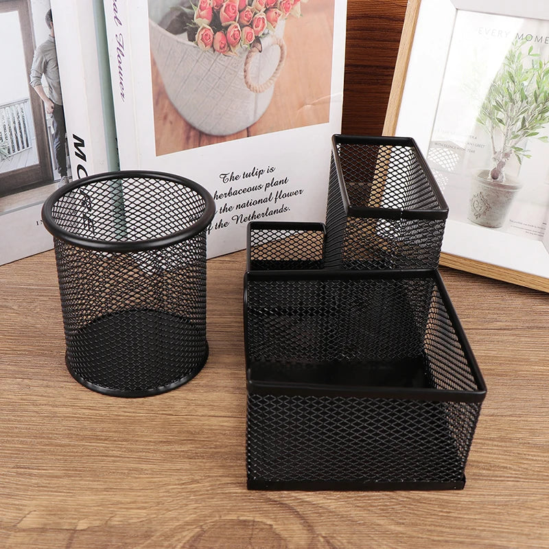 Desk Stationery Organizer Creative Metal Pen Holder Pencil File Storage Rack Storage Box Office Accessories Desktop Ornament