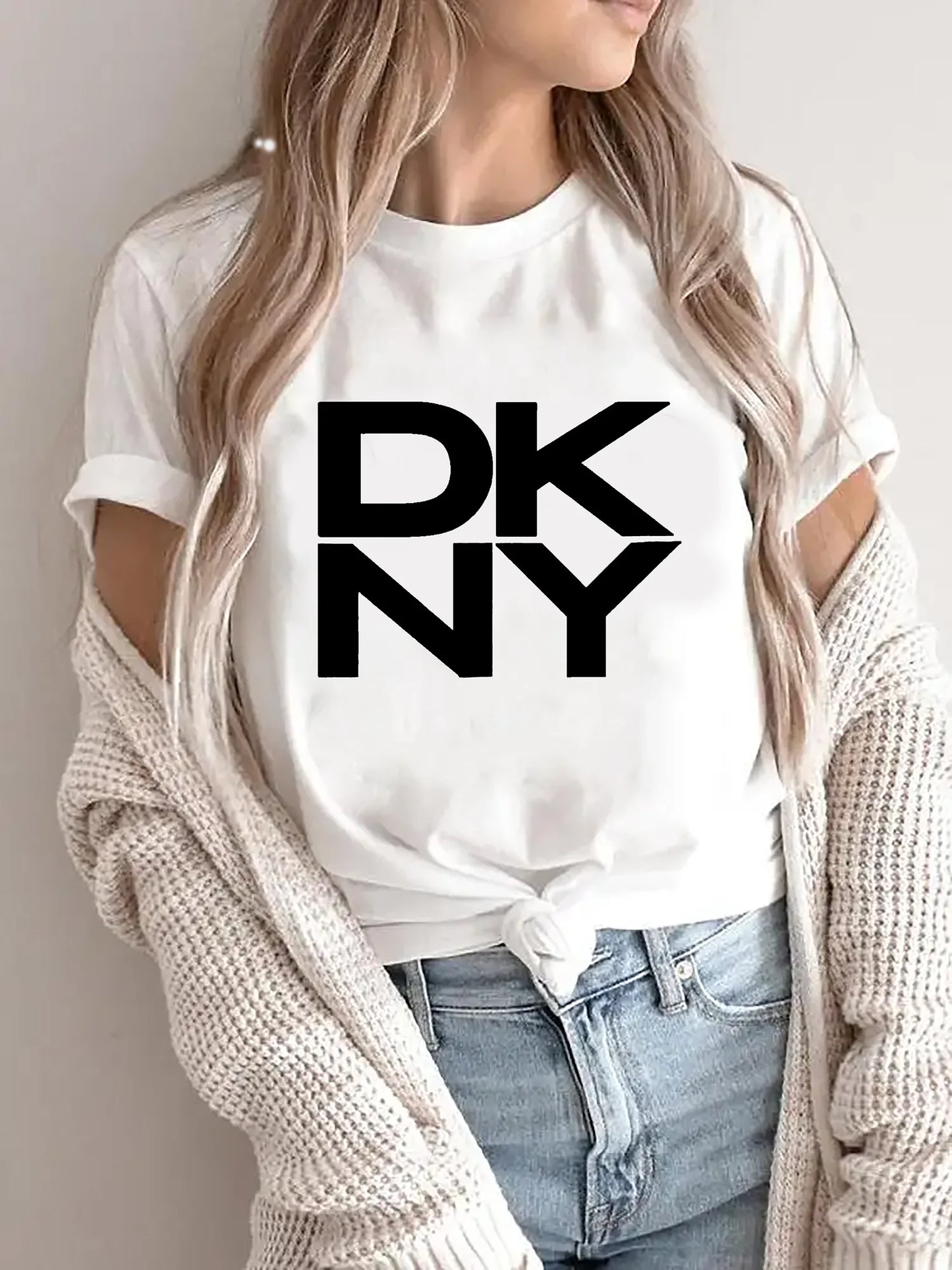 Four Seasons Versatile DKNY Letter Printing Sports Leisure Fitness Breathable Men's and Women's Hot Selling T-shirt