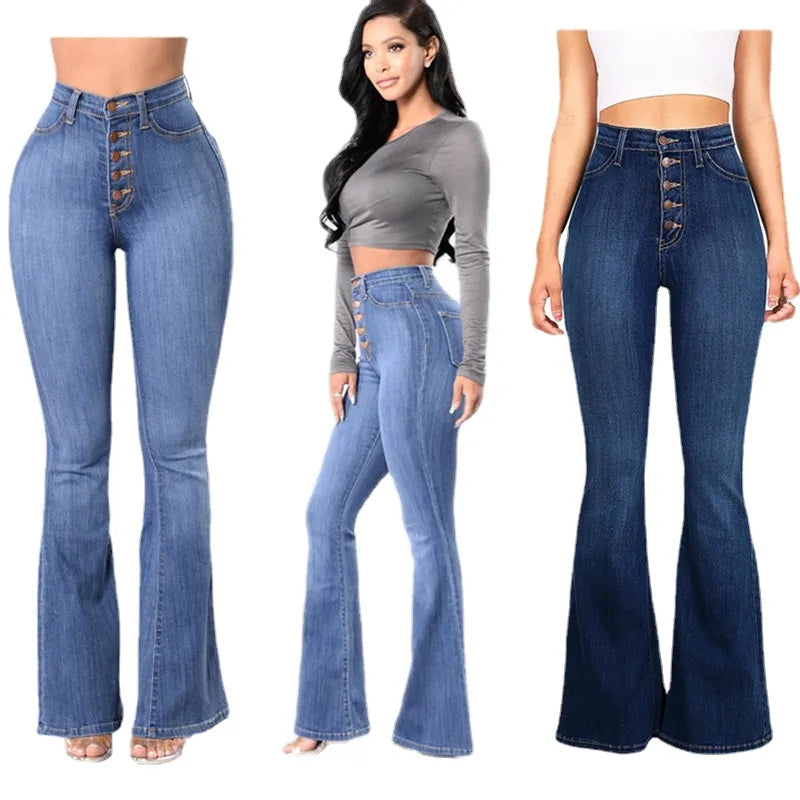 High Waist Flare Jeans for Women Summer 2023 Skinny Bell Bottom Jean Pants Woman Button Lady Sexy Push Up Denim Trousers Spring