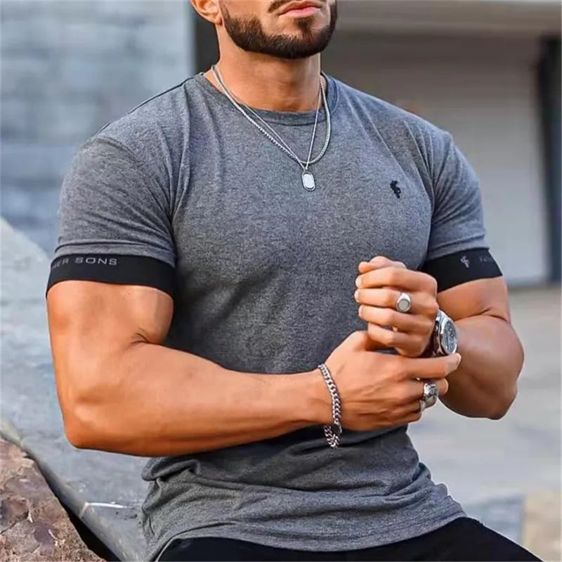 2023 Gym T-shirt Men Short sleeve T-shirt Casual Slim t shirt Male Fitness Bodybuilding shirt Workout Tee Tops Summer clothing