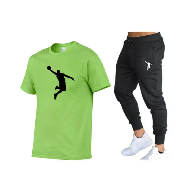 Hot-Selling Summer T-Shirt Pants Set Casual Brand Fitness Jogger Pants T Shirts Hip hop Fashicon Men'sTracksuit