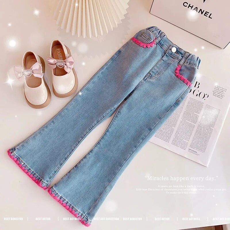 Flare Pants 2023 Spring Girls Children Kids Ankle Length Elastic Waist Skinny Cotton Sweet Fashion Casual Designable Unique