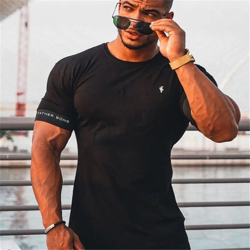 2023 Gym T-shirt Men Short sleeve T-shirt Casual Slim t shirt Male Fitness Bodybuilding shirt Workout Tee Tops Summer clothing