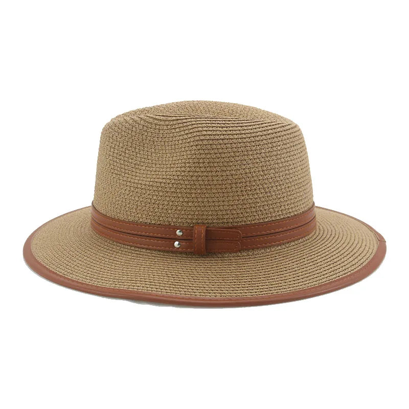 Hats for Women Men Solid Belt Khaki White Black Summer Hats Straw Hat Panama Big Brim Jazz Beach Women Hats Sombreros De Mujer