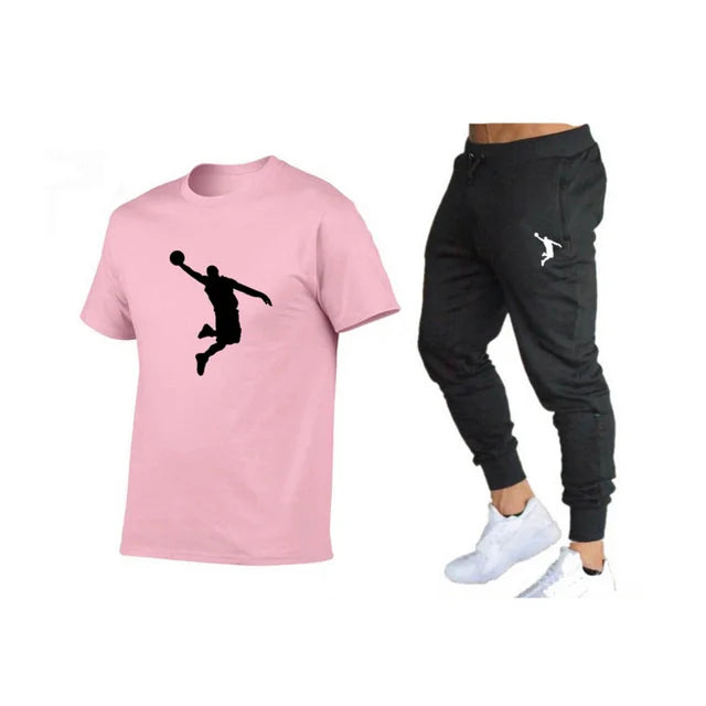 Hot-Selling Summer T-Shirt Pants Set Casual Brand Fitness Jogger Pants T Shirts Hip hop Fashicon Men'sTracksuit