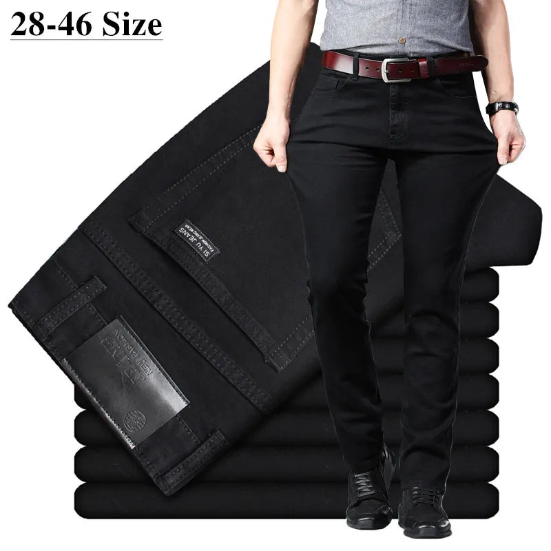 Men's Classic Black Jeans Elastic Slim Fit Denim Jean Trousers Male Plus Size 40 42 44 46 Business Casual Pants Brand