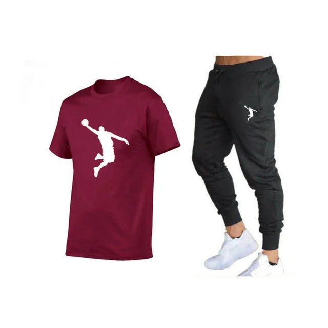 Hot-Selling Summer T-Shirt Pants Set Casual Brand Fitness Jogger Pants T Shirts Hip hop Fashicon Men'sTracksuit