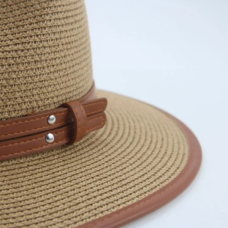 Hats for Women Men Solid Belt Khaki White Black Summer Hats Straw Hat Panama Big Brim Jazz Beach Women Hats Sombreros De Mujer