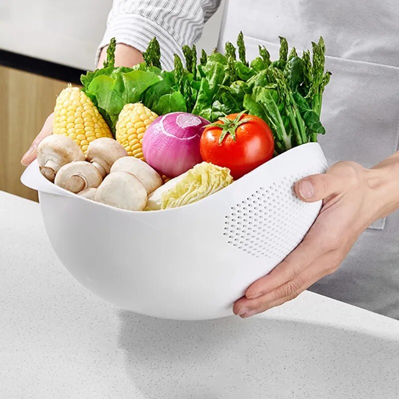 1pc Rice Sieve Plastic Colander Kitchen Drain Basket With Handles Rice Bowl Strainer Strainer Basket Sink Drain Kitchen Tools