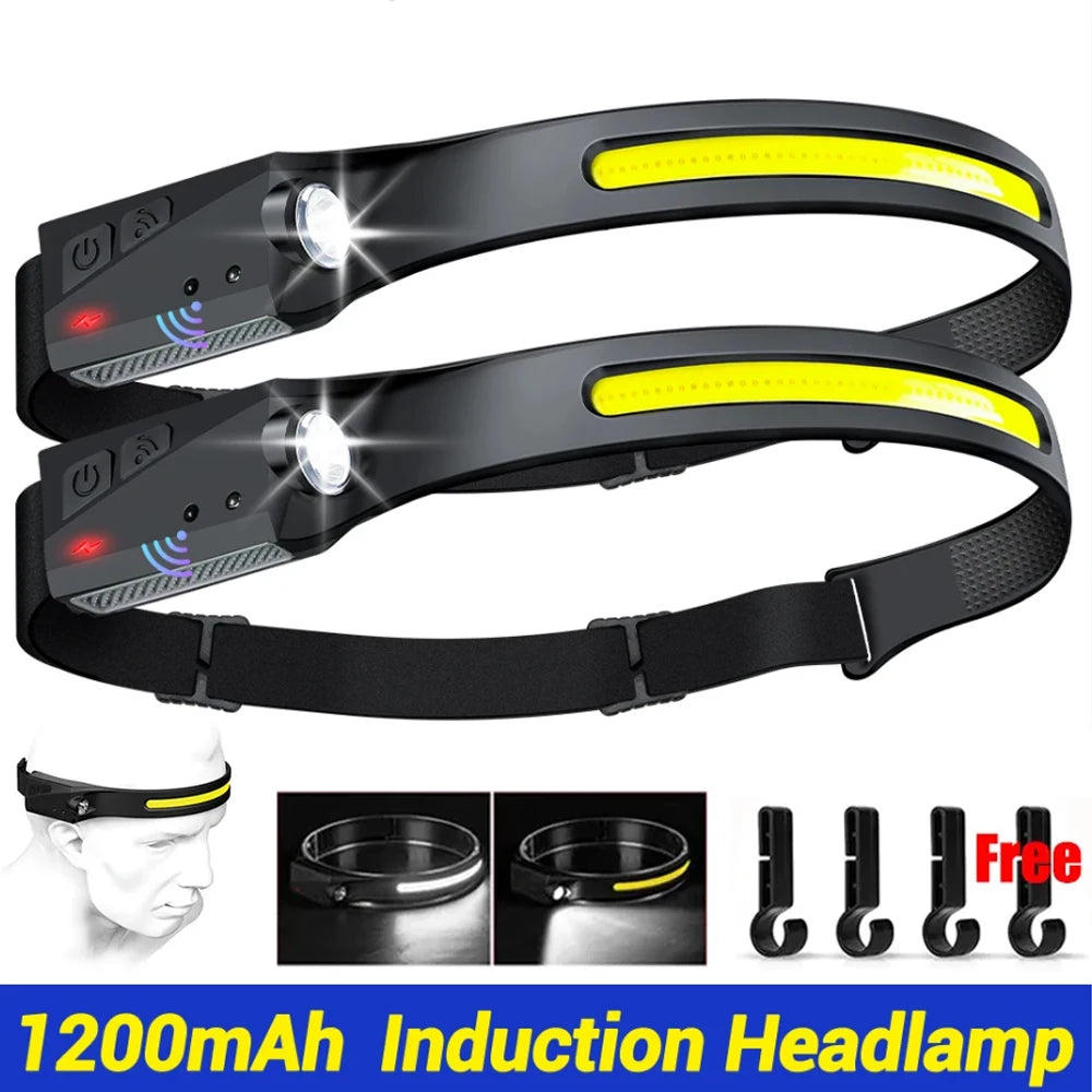 LED Sensor Headlamp USB Rechargeable Led Head Torch Built-in Battery Head Flashlight Outdoor Camping Fishing Headlight Lantern