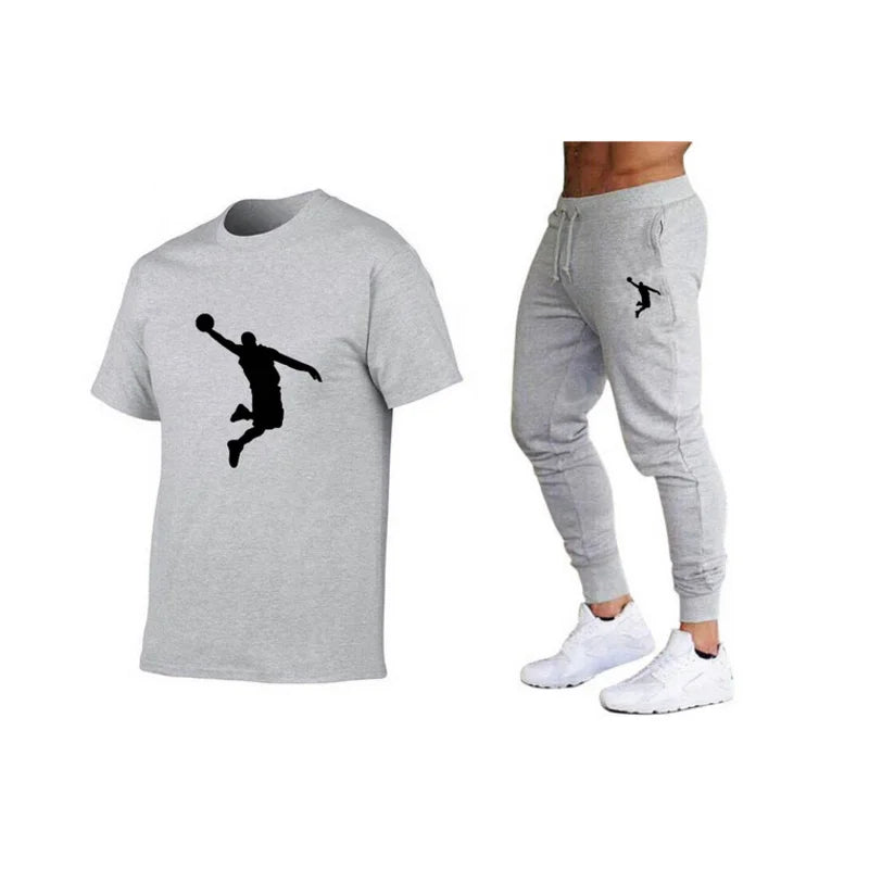 Hot-Selling Summer T-Shirt Pants Set Casual Brand Fitness Jogger Pants T Shirts Hip hop Fashicon Men'sTracksuit