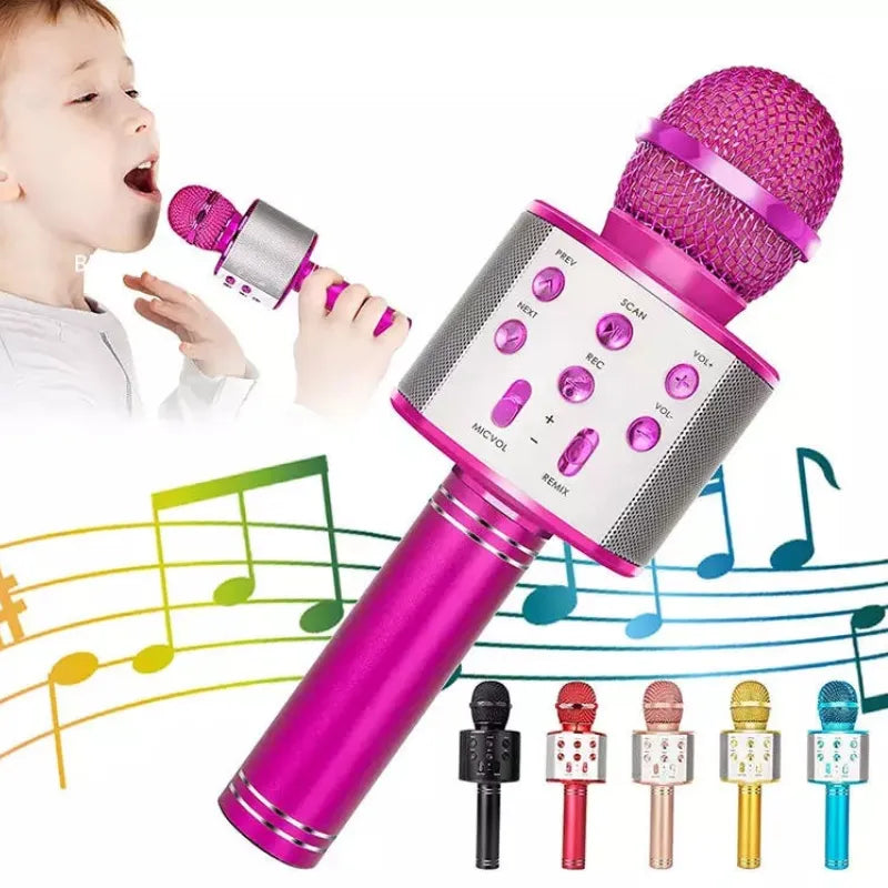 Karaoke Bluetooth Speaker With Microphone,Rechargeable Portable Voice Changer  Wireless Bluetooth Mic for Children