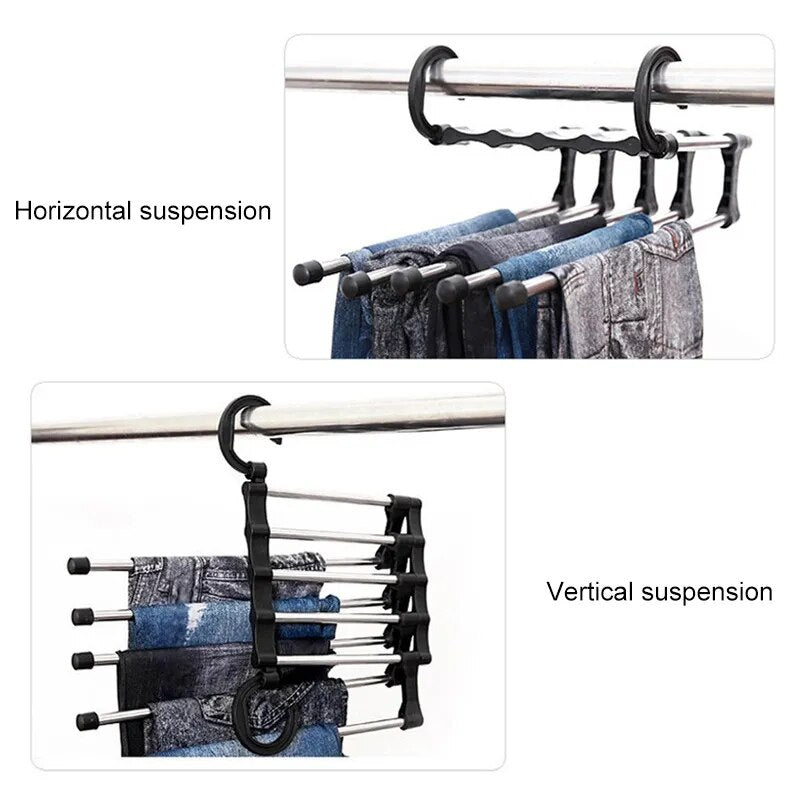 5 in 1 Multifunction Pant Rack Hangers Stainless Steel Wardrobe Adjustable Magic Trouser Hangers towel Shelves Closet Organizer