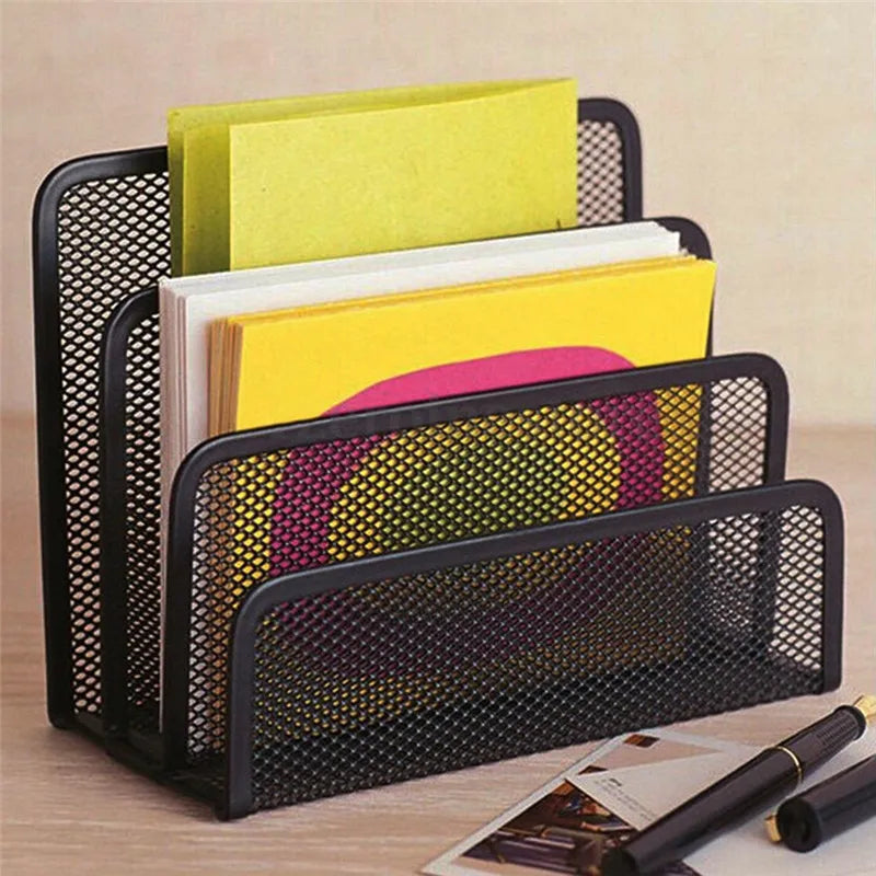 Black Metal Mesh Desk Organizer Desktop Letter Sorter Mail Tray File Organiser Office Home Bookends Book Holder Business