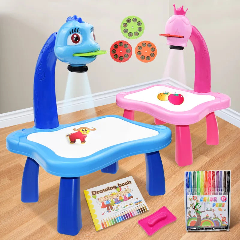 Children Led Projector Art Drawing Table Toys Kids Painting Board Desk Arts Crafts Educational Learning Paint Tools Toy for Girl