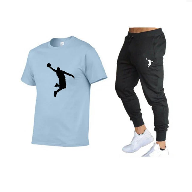 Hot-Selling Summer T-Shirt Pants Set Casual Brand Fitness Jogger Pants T Shirts Hip hop Fashicon Men'sTracksuit