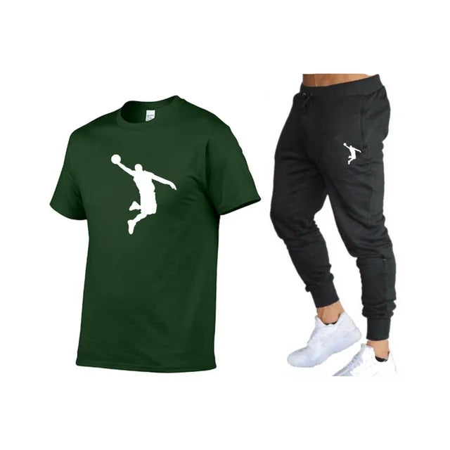 Hot-Selling Summer T-Shirt Pants Set Casual Brand Fitness Jogger Pants T Shirts Hip hop Fashicon Men'sTracksuit