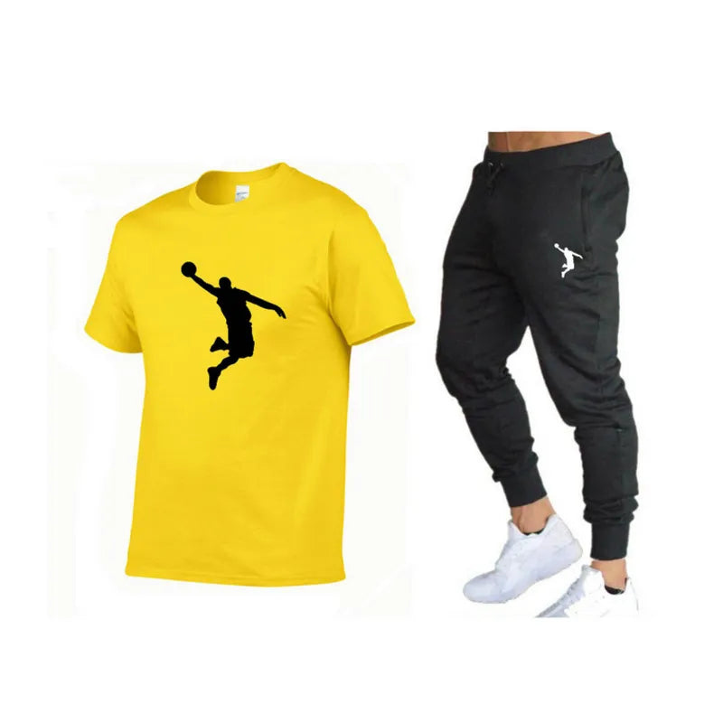 Hot-Selling Summer T-Shirt Pants Set Casual Brand Fitness Jogger Pants T Shirts Hip hop Fashicon Men'sTracksuit