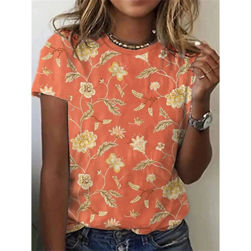 Women's Floral Print Short Sleeve T-shirt Top