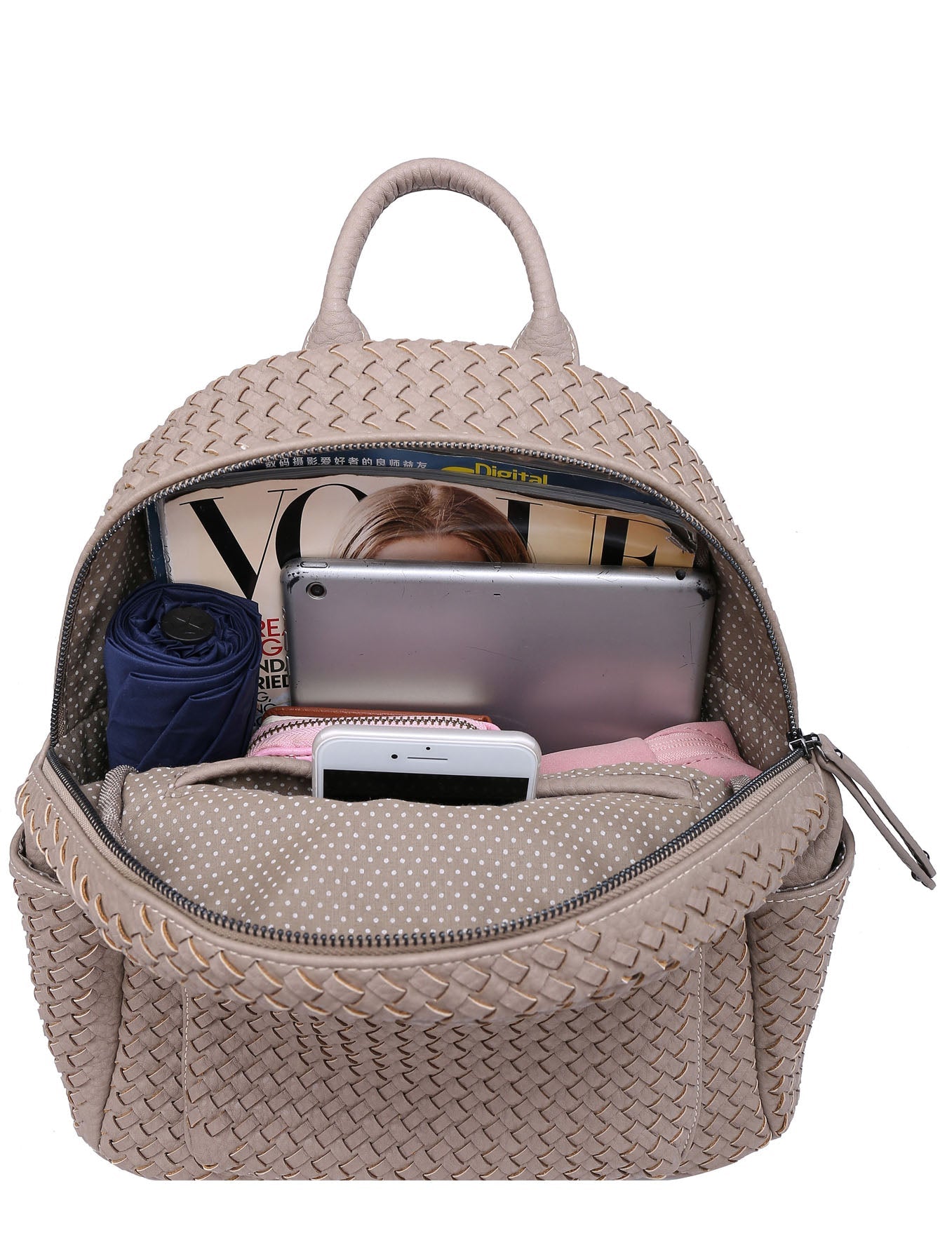 Woven backpack purse for women beige sif2068 BE05