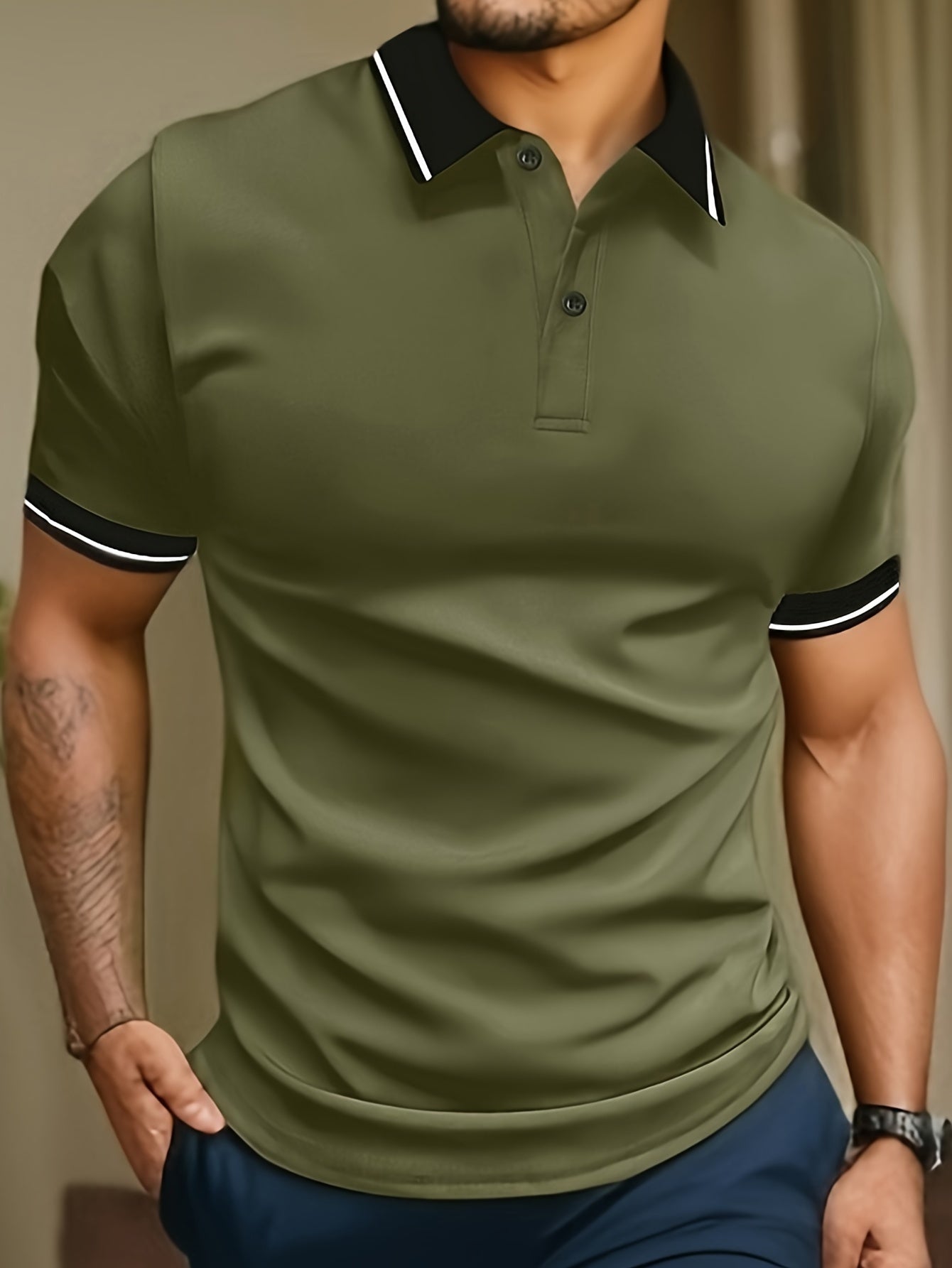 Men's Short Sleeve Lapel Shirt - Casual All-Match Contrast Binding for Summer Golf and Tennis