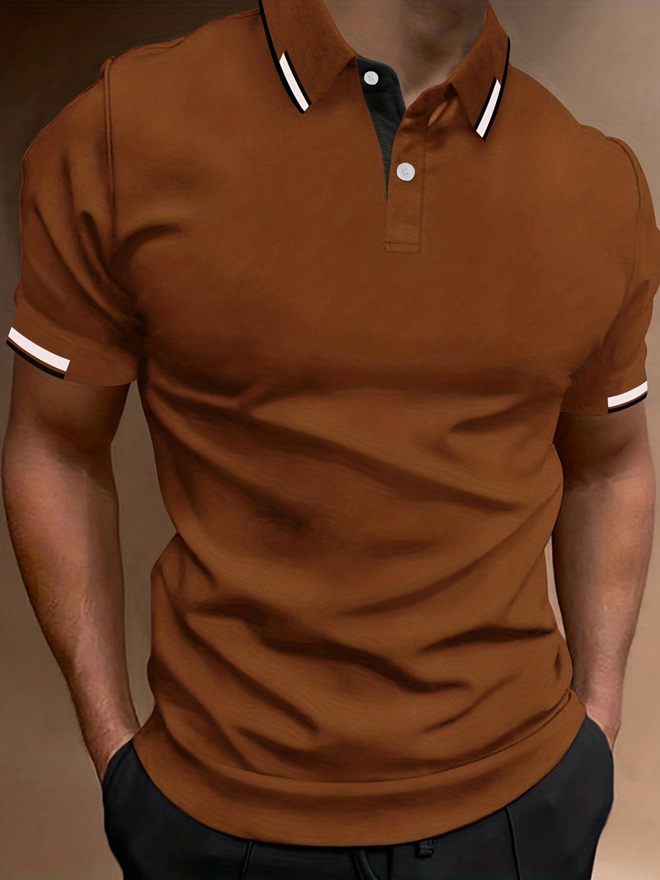 Casual Men's Contrast Binding Short Sleeve Golf Shirt, Comfortable Male Tops For Summer Outdoor, Gift For Men