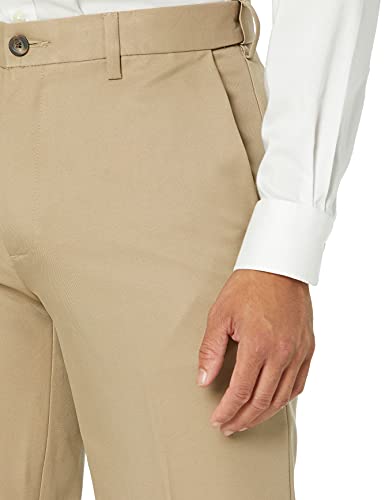 Amazon Essentials Men's Classic-Fit Expandable-Waist Flat-Front Dress Pant, Khaki Brown, 40W x 29L