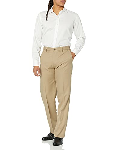 Amazon Essentials Men's Classic-Fit Expandable-Waist Flat-Front Dress Pant, Khaki Brown, 40W x 29L