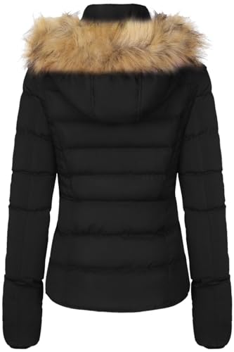 BodiLove Women's Fur Hooded Utility Jacket With Zipper and Fannel Lining Black S