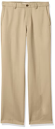 Amazon Essentials Men's Classic-Fit Expandable-Waist Flat-Front Dress Pant, Khaki Brown, 40W x 29L