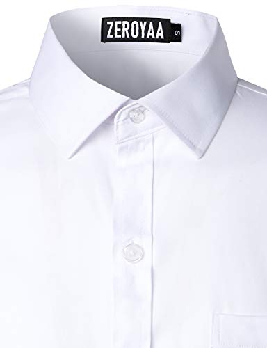 ZEROYAA Men's Urban Stylish Casual Business Slim Fit Long Sleeve Button Up Dress Shirt with Pocket ZLCL29 White Medium