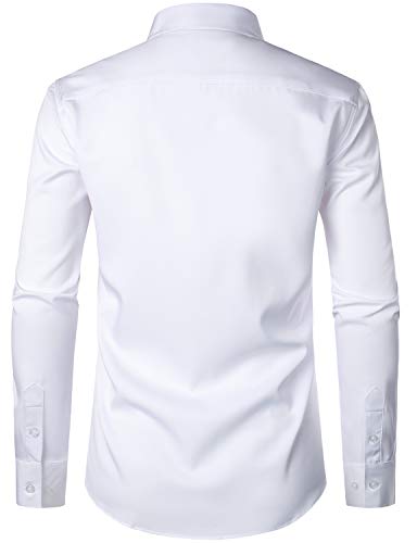 ZEROYAA Men's Urban Stylish Casual Business Slim Fit Long Sleeve Button Up Dress Shirt with Pocket ZLCL29 White Medium