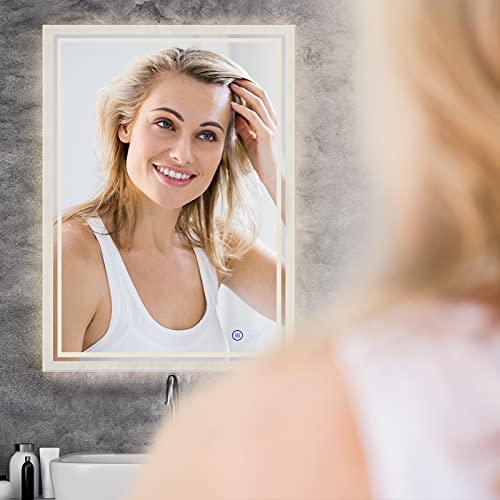 ZELIEVE 24 x 32 LED Backlit Mirror Bathroom Vanity with Lights,Anti-Fog,Dimmable,CRI90+,Touch Button,Water Proof,Horizontal/Vertical,Lighted Wall Mounted,LED for Bathroom,LED Mirrors