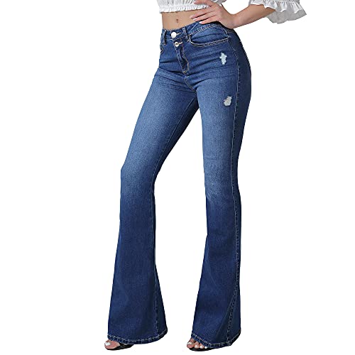 VIPONES Bell Bottom Jeans for Women High Waisted Flare Jean Bootcut Ripped Stretch Skinny Wide Leg Denim Blue Pants (101,Size 8)