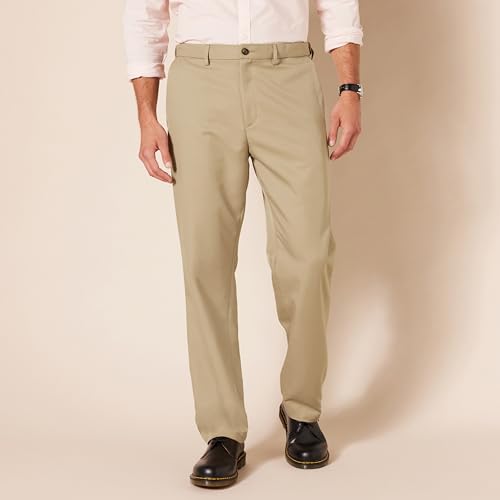 Amazon Essentials Men's Classic-Fit Expandable-Waist Flat-Front Dress Pant, Khaki Brown, 40W x 29L