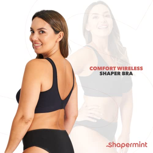 SHAPERMINT Womens Comfort Wirefree High Support Bra, Black, Large