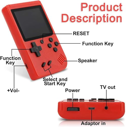 EZGHAR TinyTendo - Tiny Tendo 400 Games, Tinytendo Handheld Console, Portable Retro Video Game Console with Game Controller, GameTendo 400 in 1 Game Console, Support 2 Players Play on TV (Red)