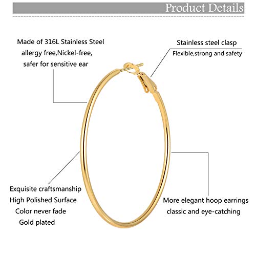 6 Pairs Stainless Steel gold silver Plated Hoop Earrings for Women Girls, Hypoallergenic Hoops Women's Earrings Loop Earrings Set