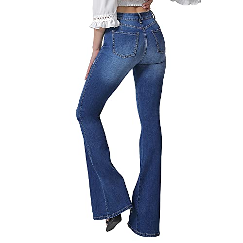 VIPONES Bell Bottom Jeans for Women High Waisted Flare Jean Bootcut Ripped Stretch Skinny Wide Leg Denim Blue Pants (101,Size 8)