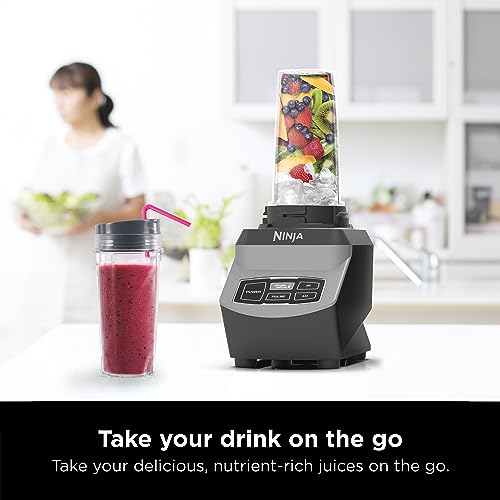 Ninja BL660 Professional Compact Smoothie & Food Processing Blender, 1100-Watts, 3 Functions -for Frozen Drinks, Smoothies, Sauces, & More, 72-oz.* Pitcher, (2) 16-oz. To-Go Cups & Spout Lids, Gray