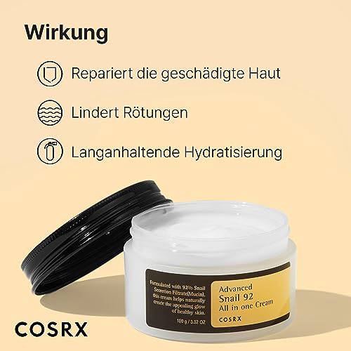 COSRX Snail Mucin 92% Moisturizer 3.52oz/ 100g, Daily Repair Face Gel Cream for Dry, Sensitive Skin, Not Tested on Animals, No Parabens, No Sulfates, No Phthalates, Korean Skincare