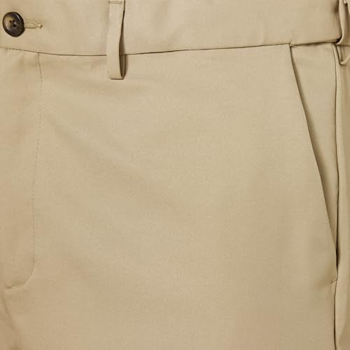 Amazon Essentials Men's Classic-Fit Expandable-Waist Flat-Front Dress Pant, Khaki Brown, 40W x 29L