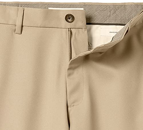 Amazon Essentials Men's Classic-Fit Expandable-Waist Flat-Front Dress Pant, Khaki Brown, 40W x 29L