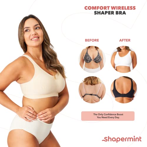 SHAPERMINT Womens Comfort Wirefree High Support Bra, Black, Large