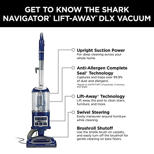 Shark NV360 Navigator Lift-Away Deluxe Upright Vacuum with Large Dust Cup Capacity, HEPA Filter, Swivel Steering, Upholstery Tool & Crevice Tool, Blue